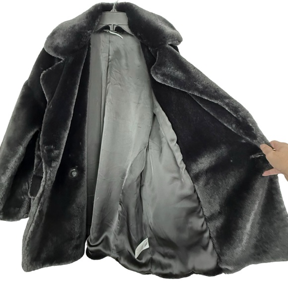 Free People Kate Faux Fur Double Breasted Coat Black Size M - LIKE NEW!! - Picture 12 of 14